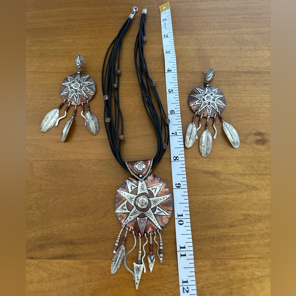 Earrings and Nicklace Jewelry Set -“Princess Warrior “ /Boho, Western, Native . - Picture 14 of 15